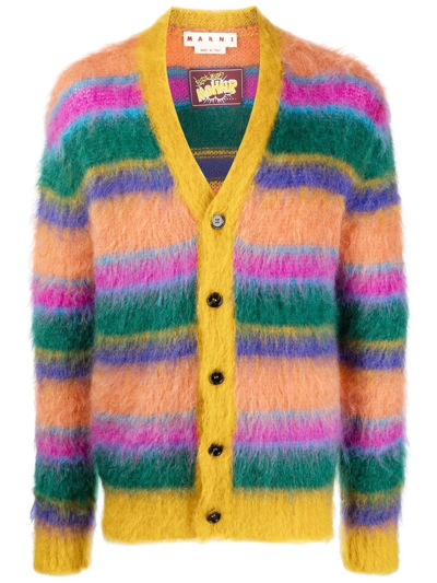 Shop Marni Striped Wool Cardigan In Multicolor