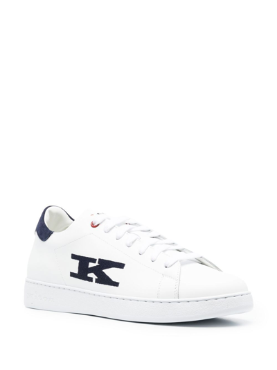 Shop Kiton Leather Sneakers In Blue