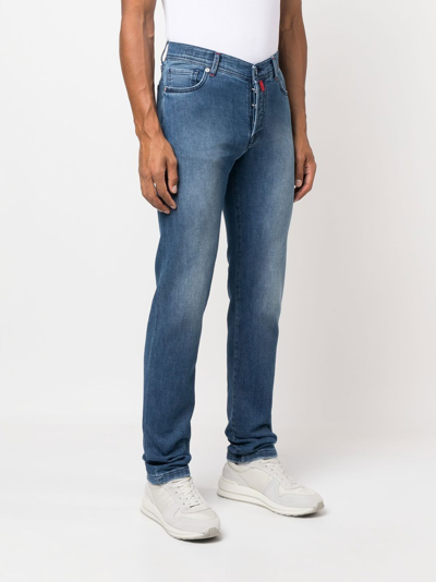 Shop Kiton Stretch Cotton Slim Fit Jeans In Blue