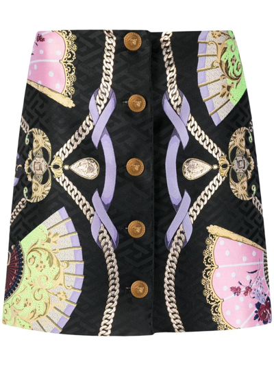 Shop Versace Ventagli Print Mini Skirt In Multicolor