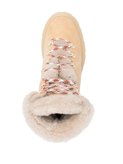 Shop Woolrich Sheepskin Hiking Boots In Beige