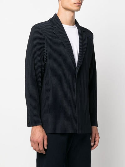 Shop Issey Miyake Single-breasted Pleated Jacket In Blue