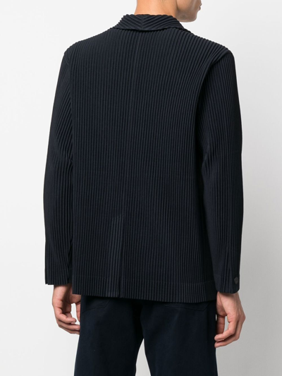 Shop Issey Miyake Single-breasted Pleated Jacket In Blue