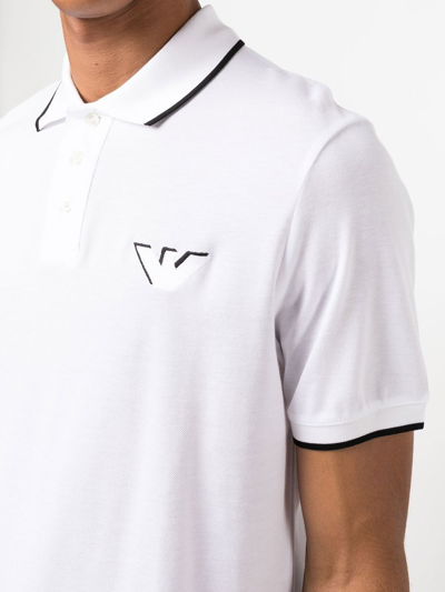 Shop Emporio Armani Logo Cotton Polo Shirt In White