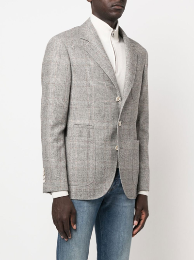 Shop Brunello Cucinelli Prince De Galles Single-breasted Jacket In Grey