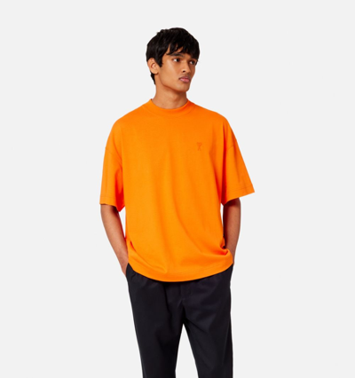 Shop Ami Alexandre Mattiussi Ami De Coeur Organic Cotton T-shirt In Orange
