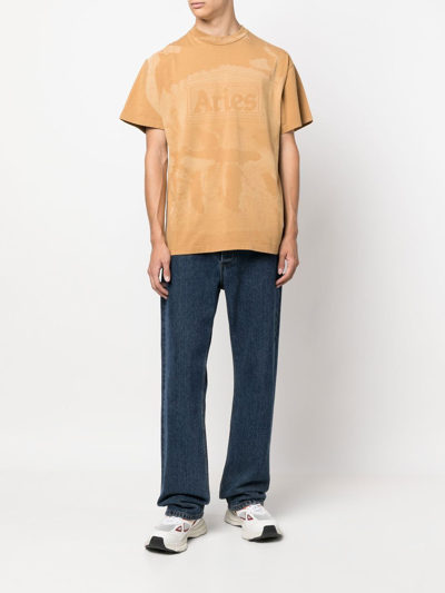 Shop Aries Printed Cotton T-shirt In Brown