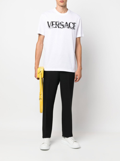 Shop Versace Logo Cotton T-shirt In White