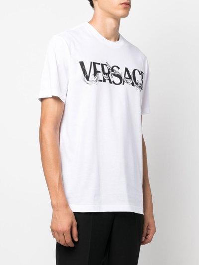 Shop Versace Logo Cotton T-shirt In White