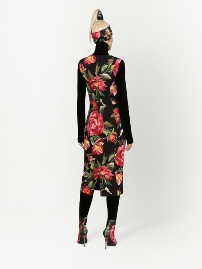 Shop Dolce & Gabbana Silk Rose Print Midi Dress