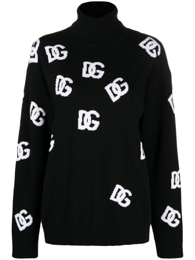 Shop Dolce & Gabbana Wool Allover Logo High Neck Pullover