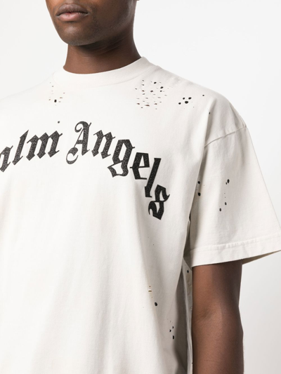 Shop Palm Angels Glittered Logo Cotton T-shirt In White