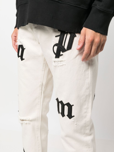 Shop Palm Angels Denim Cotton Jeans In White