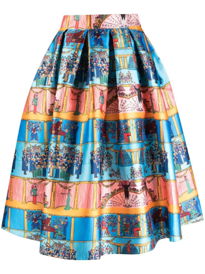 Shop Alessandro Enriquez Flared Printed Midi Skirt In Multicolor