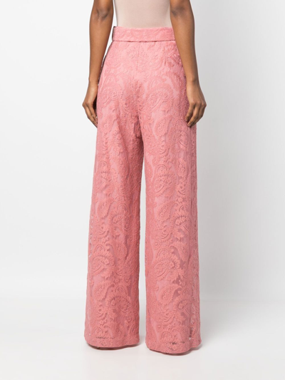 Shop Zimmermann Wide Leg Lace Trousers In Pink