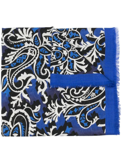 Shop Etro Printed Silk Scarf In Blue