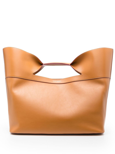 Shop Alexander Mcqueen The Bow Large Leather Tote Bag In Brown