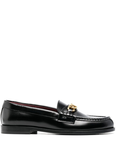 Shop Valentino Vlogo Chain Leather Loafers