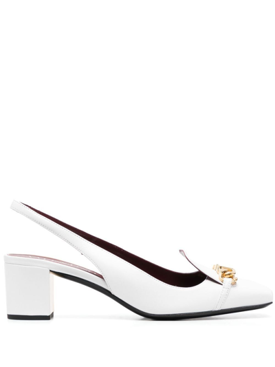 Shop Valentino Vlogo Chain Leather Loafers In White