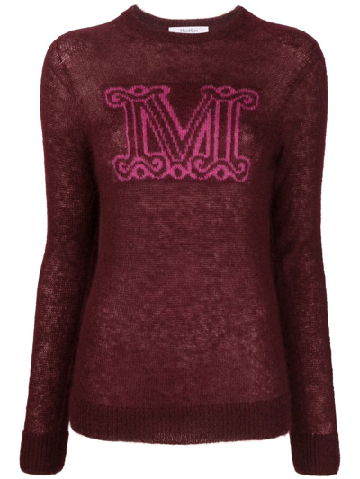 Shop Max Mara Logo Wool Blend Sweater In Violet