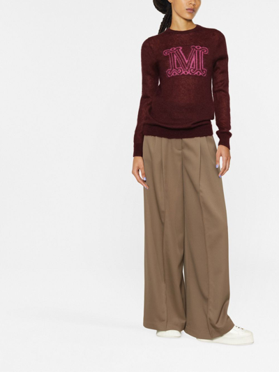 Shop Max Mara Logo Wool Blend Sweater In Violet