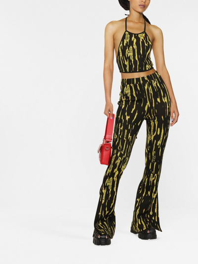 Shop Ambush High Waist Flared Jacquard Trousers In Yellow