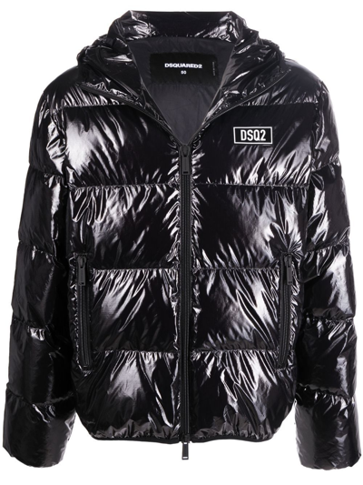 Shop Dsquared2 Shiny Down Jacket With Logo