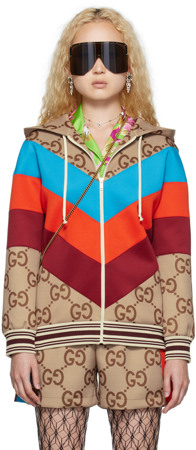 Shop Gucci Beige Jumbo Gg Chevron Web Jacket In 2270 Beige/ebony/mc