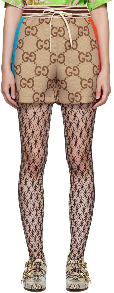 Shop Gucci Beige Jumbo Gg Shorts In 2270 Beige/ebony/mc