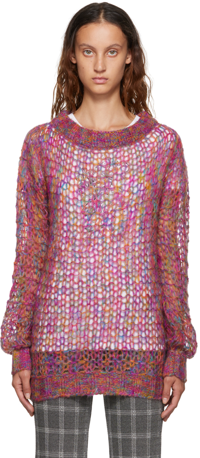 Shop Anna Sui Multicolor Boatneck Sweater In Magenta