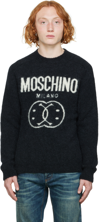 Shop Moschino Black Smiley Editon Sweater In A1555 Fantasy Print