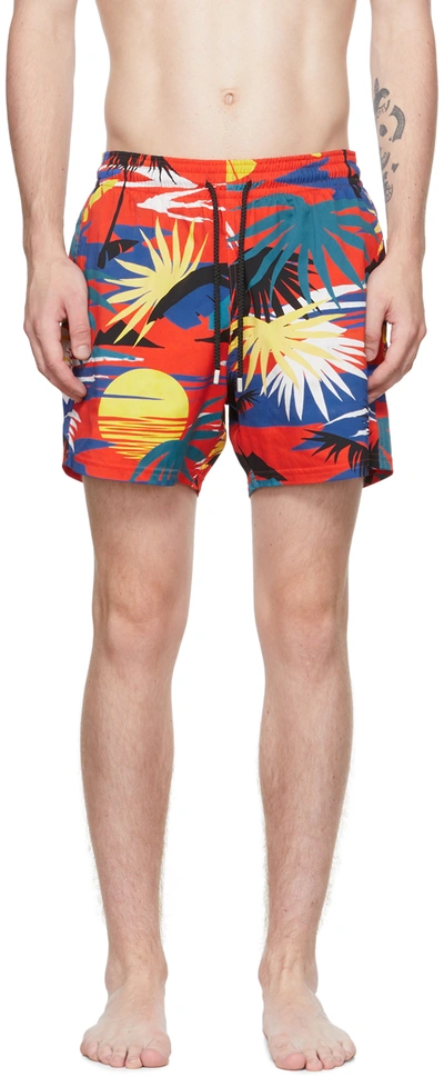 Shop Palm Angels Red Vilebrequin Edition Graphic Swim Shorts