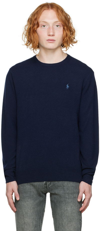 Shop Polo Ralph Lauren Navy Crewneck Sweater In Hunter Navy