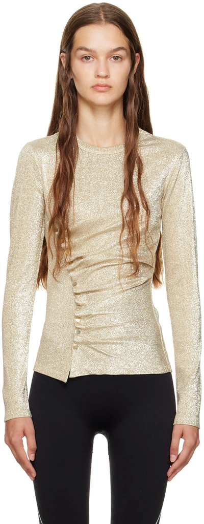 Shop Paco Rabanne Gold Gathered Long Sleeve T-shirt In M042 Gold