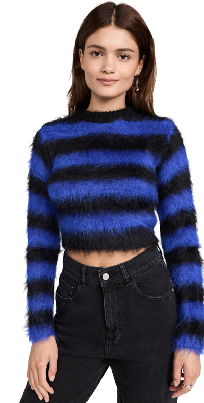 Shop Monse Cropped Mohair Sweater In Black/blue
