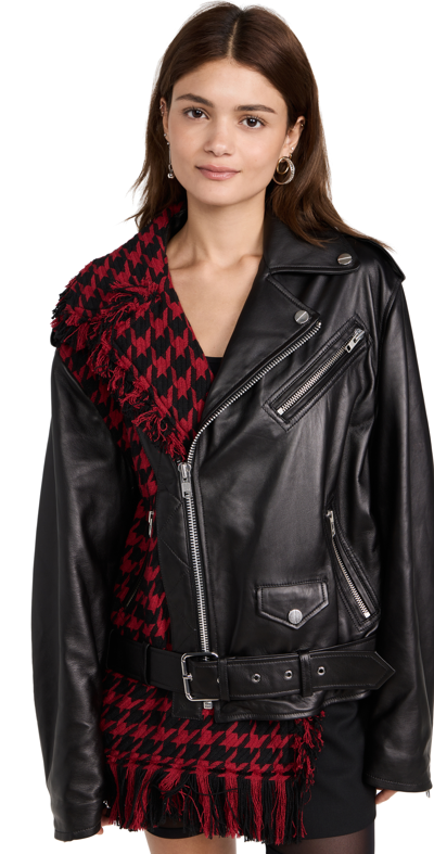 Shop Monse Tweed Leather Jacket In Black/red