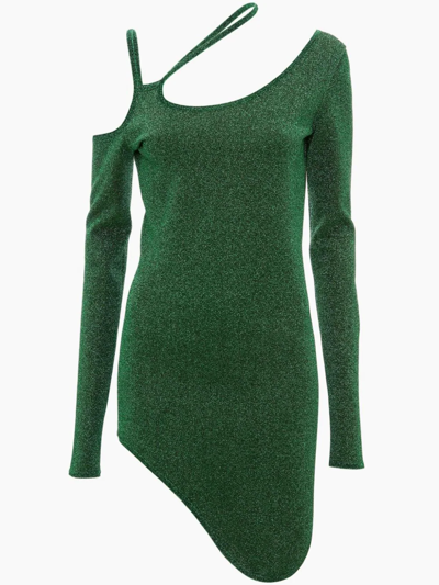 Shop Jw Anderson Cut Out Detail Asymmetric Dress In Green