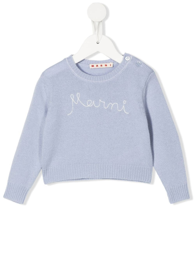 Shop Marni Logo Crew-neck Jumper In Blue