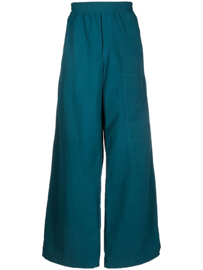 Shop Off-white Elasticated-waist Wide-leg Trousers In Blue