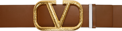 Shop Valentino Reversible Brown Vlogo Belt In 2hm Selleria/bianco