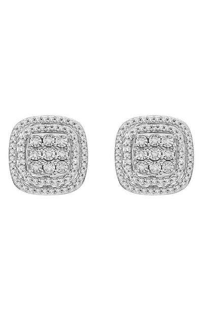 Effy Sterling Silver Diamond Halo Cushion Stud Earrings In White