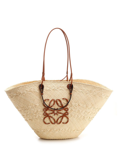 Large Anagram Basket bag in iraca palm and calfskin