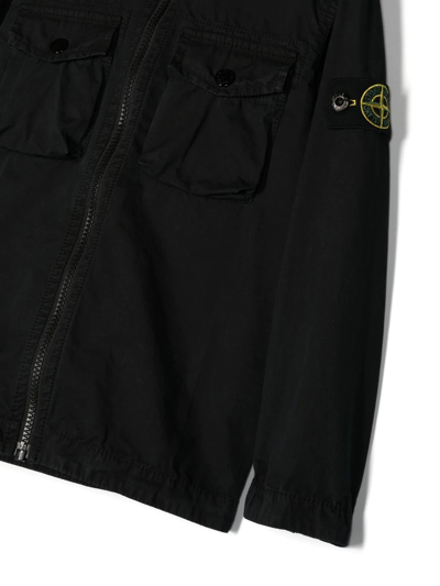 Shop Stone Island Junior Compass-patch Hooded Jacket In Black
