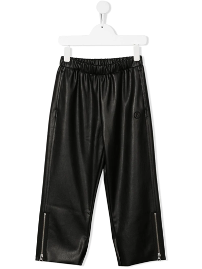 Shop Mm6 Maison Margiela Logo-embroidered Faux-leather Trousers In Black