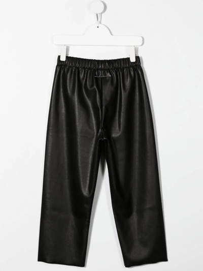 Shop Mm6 Maison Margiela Logo-embroidered Faux-leather Trousers In Black