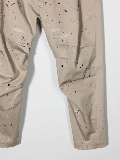 Dsquared2 Kids Sand Chino Trousers With Paint Spots In Neutrals