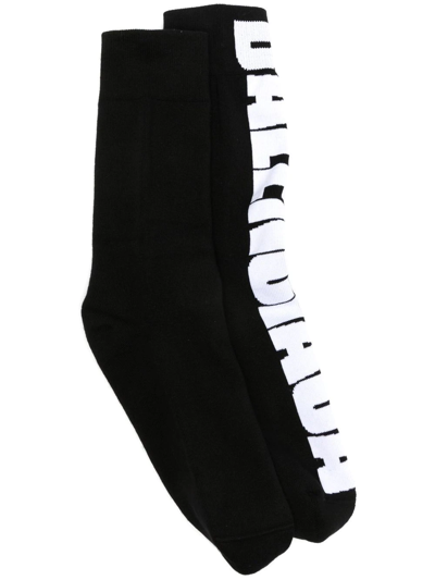 Shop Balenciaga Jacquard-logo Motif Socks In Black