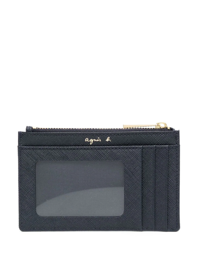 Agnès B. Zipped Leather Cardholder In Blue