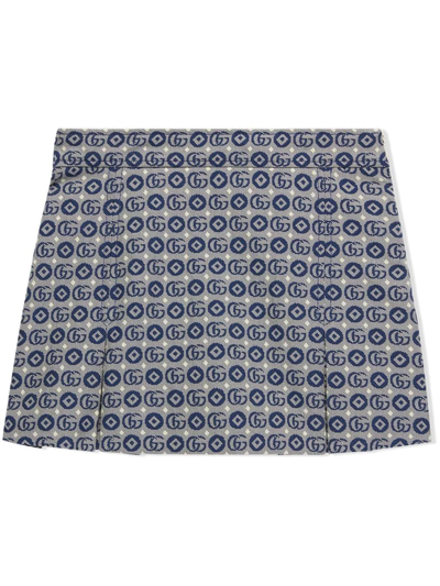 Shop Gucci Double G Jacquard Skirt In Blue