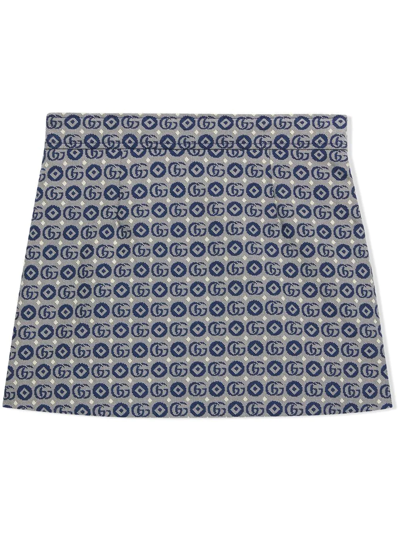 Shop Gucci Double G-jacquard Mini Skirt In Blue